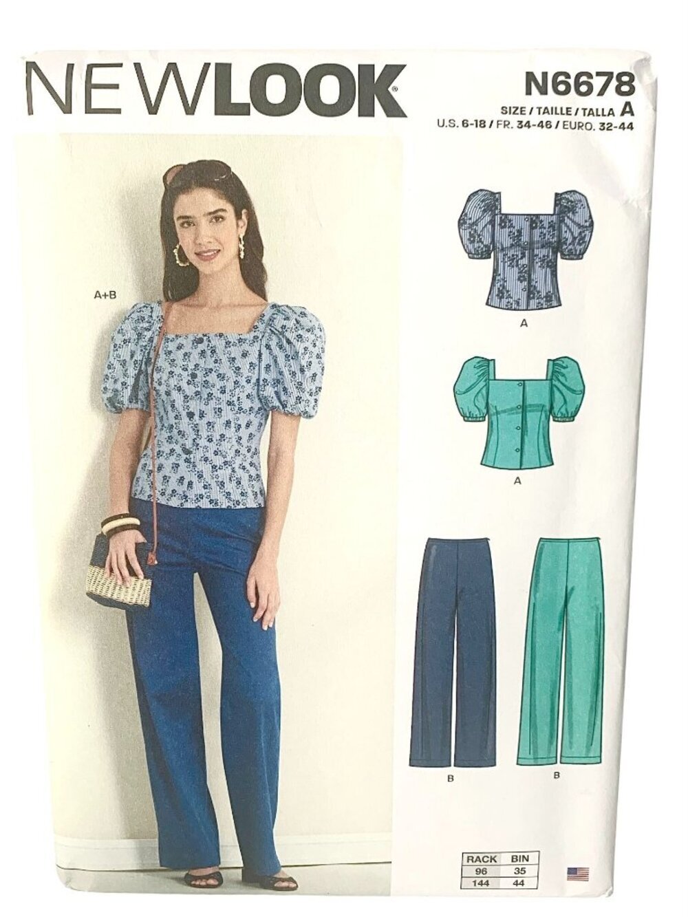 New Look N6678 Pattern Misses Short Puff Sleeve Top & Pants Uncut Size 8 - 18